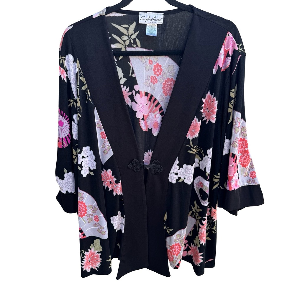 Carolyn Strauss Y2K Art Deco Whimsigoth Floral Frog Closure Kimono Cardigan L
